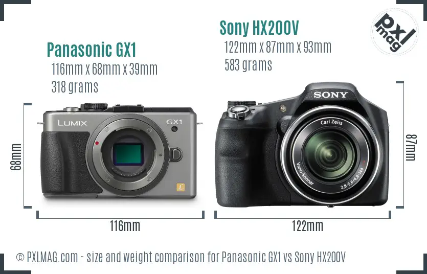 Panasonic GX1 vs Sony HX200V size comparison