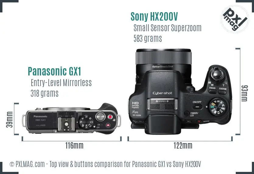 Panasonic GX1 vs Sony HX200V top view buttons comparison