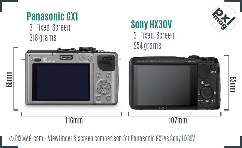 Panasonic GX1 vs Sony HX30V Screen and Viewfinder comparison