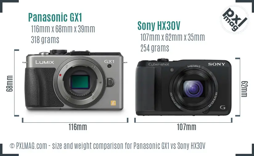 Panasonic GX1 vs Sony HX30V size comparison