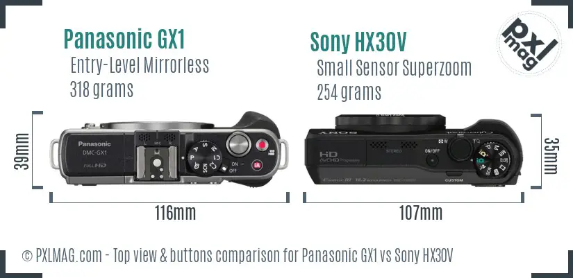 Panasonic GX1 vs Sony HX30V top view buttons comparison