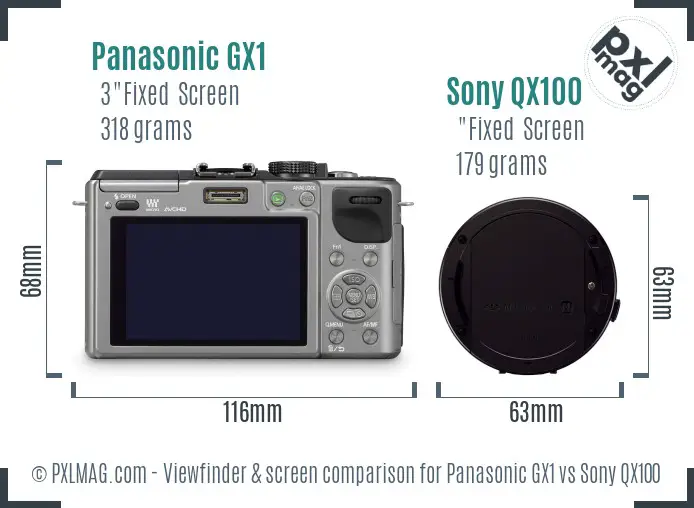 Panasonic GX1 vs Sony QX100 Screen and Viewfinder comparison Panasonic GX1 vs Sony QX100 Screen and Viewfinder comparison