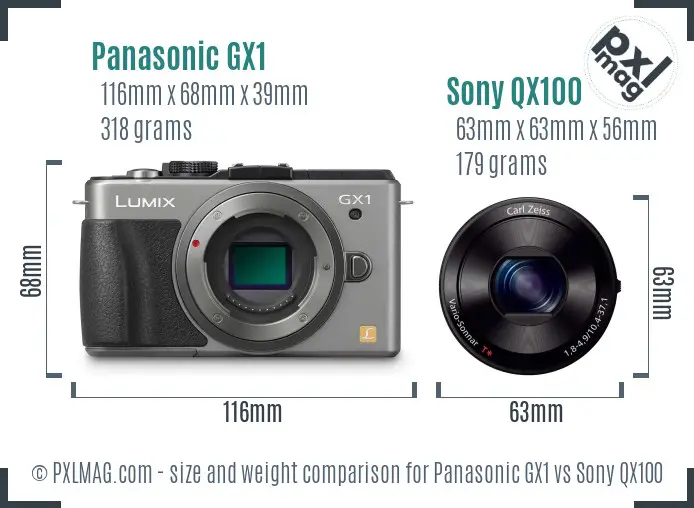 Panasonic GX1 vs Sony QX100 size comparison Panasonic GX1 vs Sony QX100 size comparison