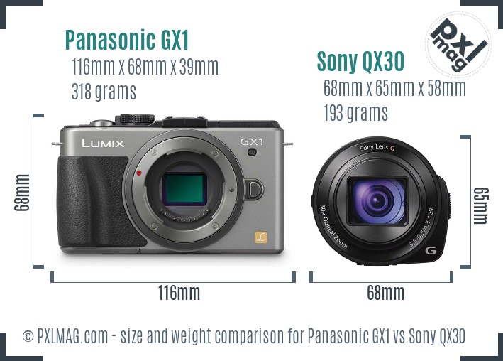 Panasonic GX1 vs Sony QX30 size comparison