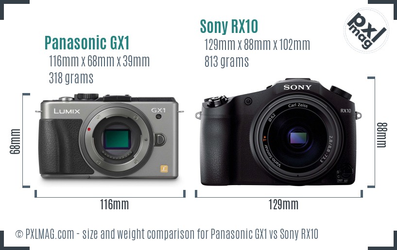 Panasonic GX1 vs Sony RX10 size comparison Panasonic GX1 vs Sony RX10 size comparison