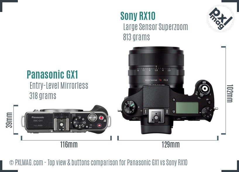 Panasonic GX1 vs Sony RX10 top view buttons comparison