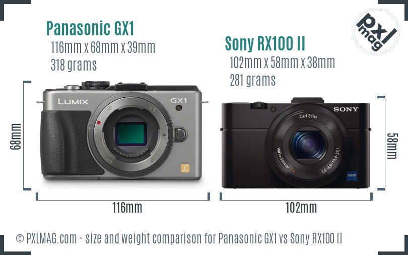 Panasonic GX1 vs Sony RX100 II size comparison Panasonic GX1 vs Sony RX100 II size comparison