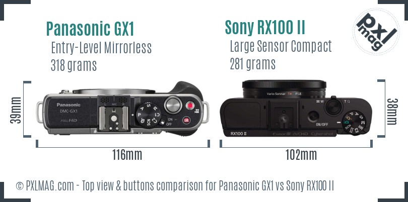 Panasonic GX1 vs Sony RX100 II top view buttons comparison