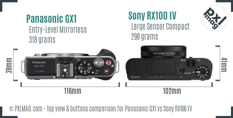 Panasonic GX1 vs Sony RX100 IV top view buttons comparison