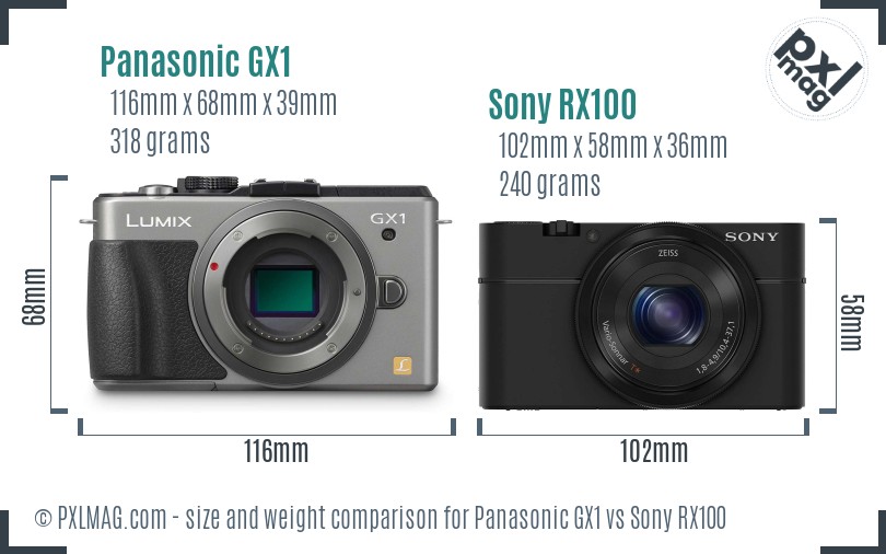 Panasonic GX1 vs Sony RX100 size comparison
