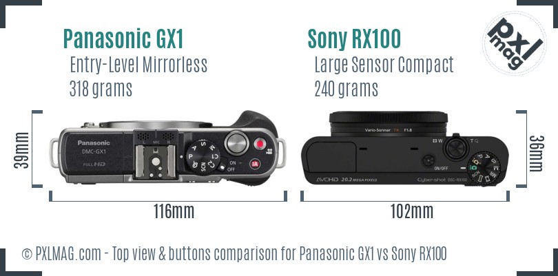 Panasonic GX1 vs Sony RX100 top view buttons comparison