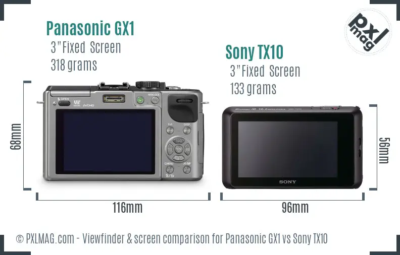 Panasonic GX1 vs Sony TX10 Screen and Viewfinder comparison