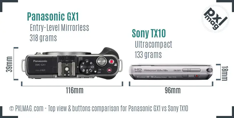 Panasonic GX1 vs Sony TX10 top view buttons comparison