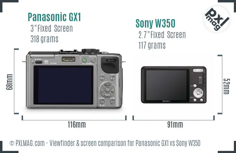 Panasonic GX1 vs Sony W350 Screen and Viewfinder comparison