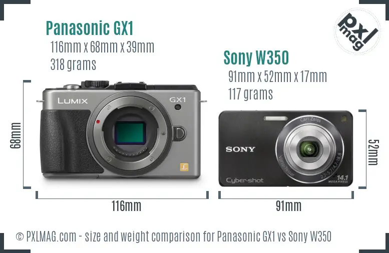 Panasonic GX1 vs Sony W350 size comparison