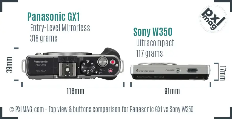 Panasonic GX1 vs Sony W350 top view buttons comparison