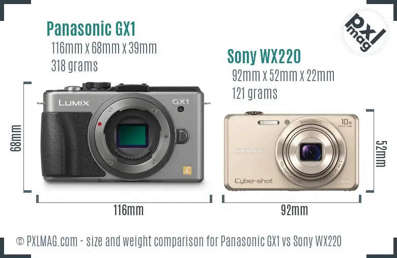 Panasonic GX1 vs Sony WX220 size comparison