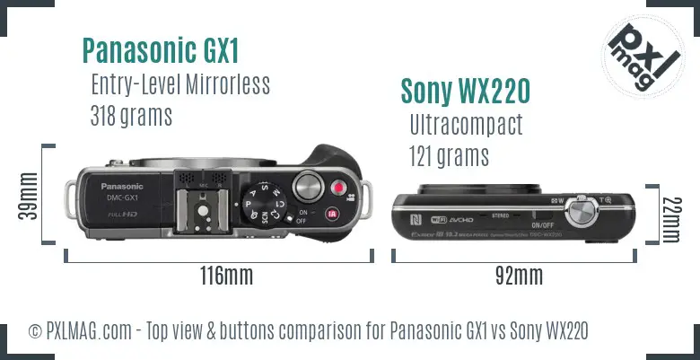 Panasonic GX1 vs Sony WX220 top view buttons comparison