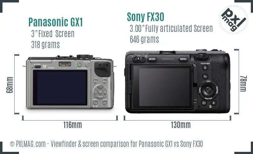 Panasonic GX1 vs Sony FX30 Screen and Viewfinder comparison