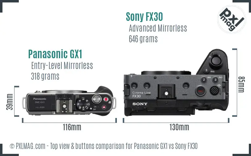 Panasonic GX1 vs Sony FX30 top view buttons comparison