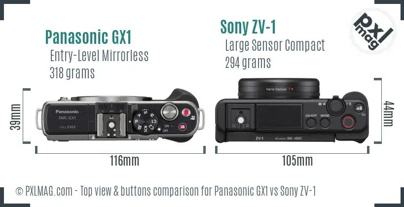 Panasonic GX1 vs Sony ZV-1 top view buttons comparison