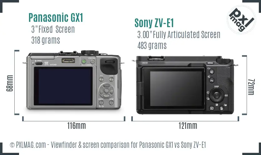 Panasonic GX1 vs Sony ZV-E1 Screen and Viewfinder comparison Panasonic GX1 vs Sony ZV-E1 Screen and Viewfinder comparison