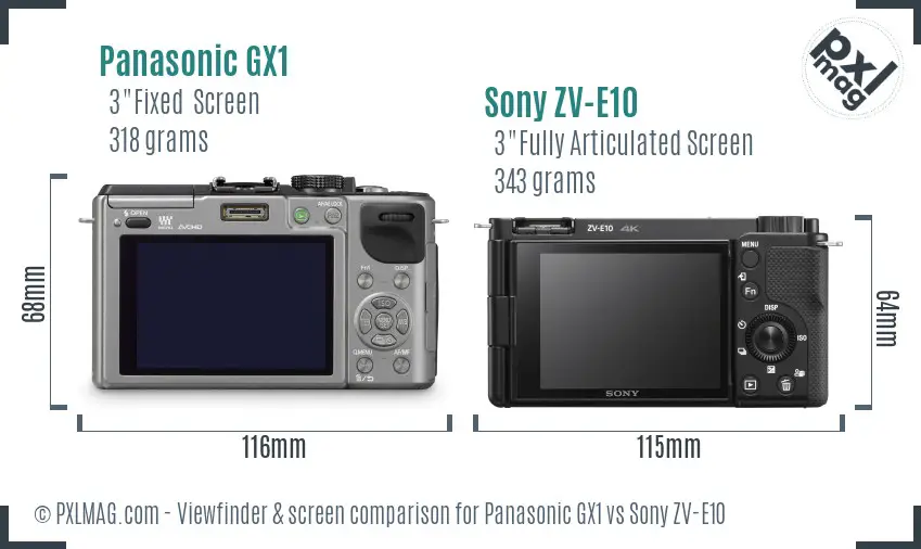 Panasonic GX1 vs Sony ZV-E10 Screen and Viewfinder comparison