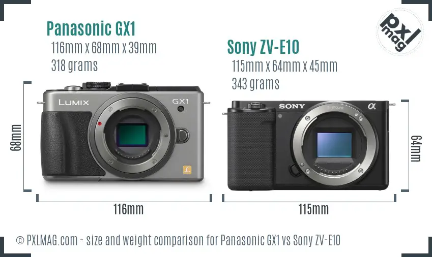 Panasonic GX1 vs Sony ZV-E10 size comparison