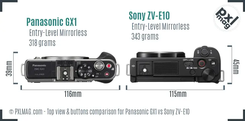 Panasonic GX1 vs Sony ZV-E10 top view buttons comparison