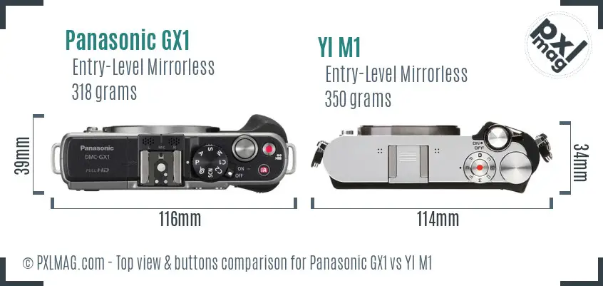 Panasonic GX1 vs YI M1 top view buttons comparison