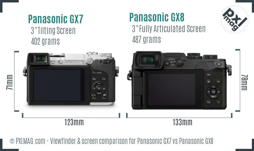 Panasonic GX7 vs Panasonic GX8 Screen and Viewfinder comparison