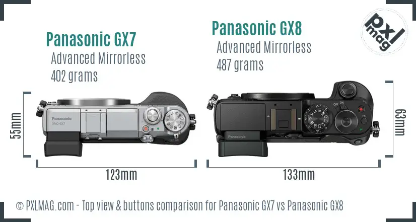 Panasonic GX7 vs Panasonic GX8 top view buttons comparison