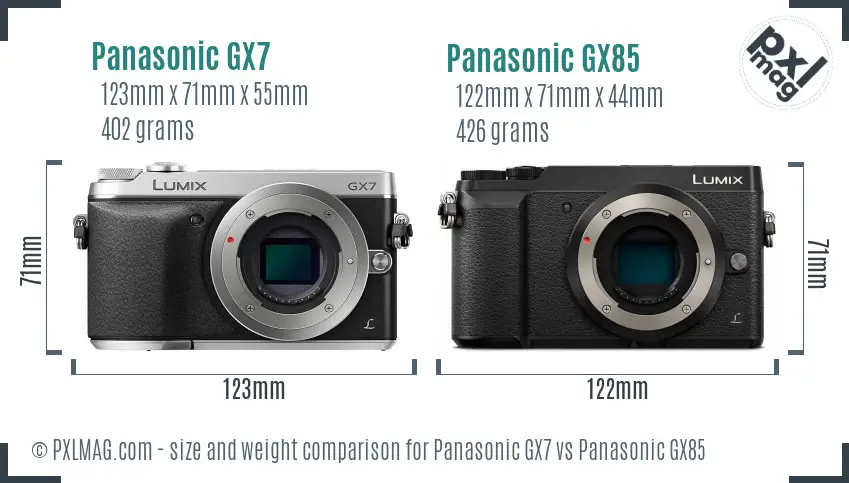 Panasonic GX7 vs Panasonic GX85 size comparison