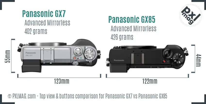 Panasonic GX7 vs Panasonic GX85 top view buttons comparison