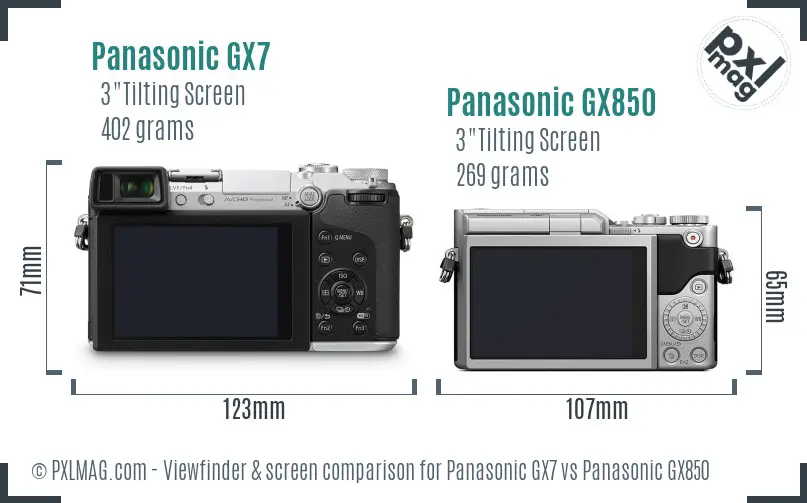 Panasonic GX7 vs Panasonic GX850 Screen and Viewfinder comparison