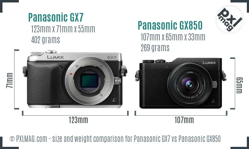 Panasonic GX7 vs Panasonic GX850 size comparison