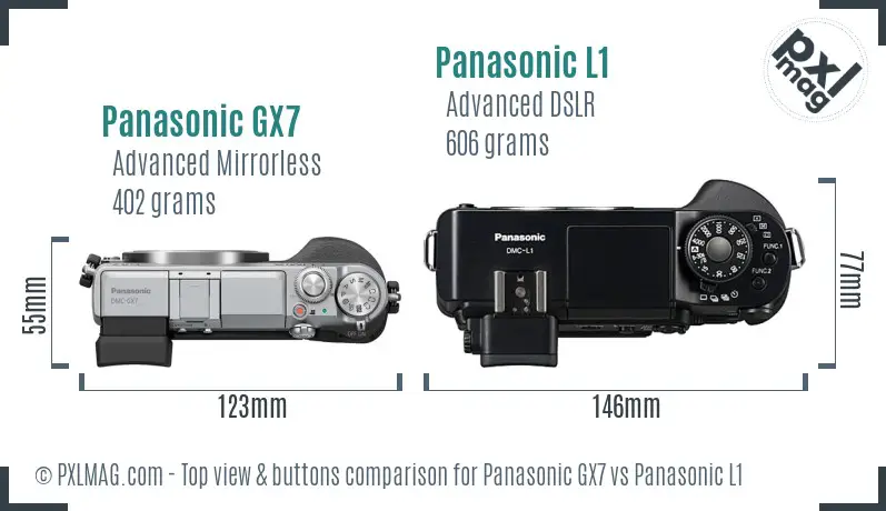 Panasonic GX7 vs Panasonic L1 top view buttons comparison