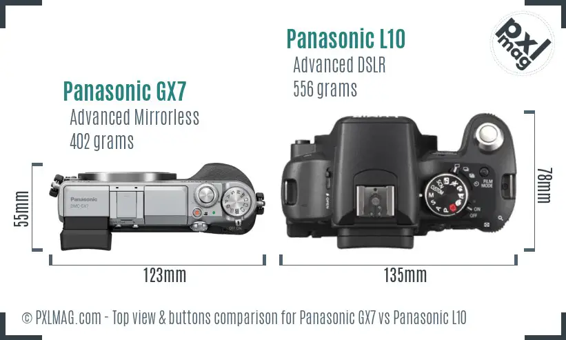 Panasonic GX7 vs Panasonic L10 top view buttons comparison