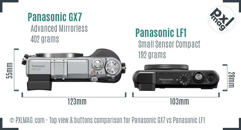 Panasonic GX7 vs Panasonic LF1 top view buttons comparison