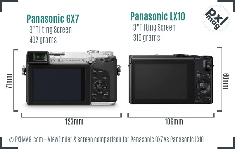 Panasonic GX7 vs Panasonic LX10 Screen and Viewfinder comparison