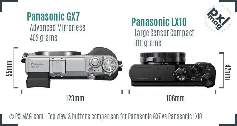 Panasonic GX7 vs Panasonic LX10 top view buttons comparison