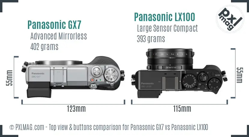 Panasonic GX7 vs Panasonic LX100 top view buttons comparison