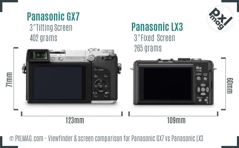 Panasonic GX7 vs Panasonic LX3 Screen and Viewfinder comparison