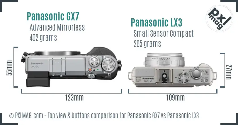 Panasonic GX7 vs Panasonic LX3 top view buttons comparison