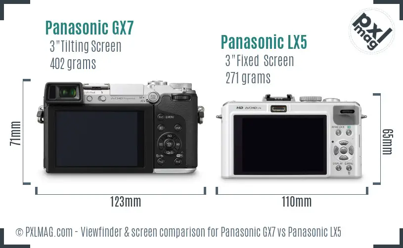 Panasonic GX7 vs Panasonic LX5 Screen and Viewfinder comparison