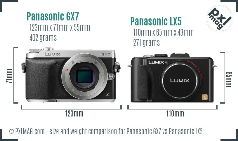 Panasonic GX7 vs Panasonic LX5 size comparison