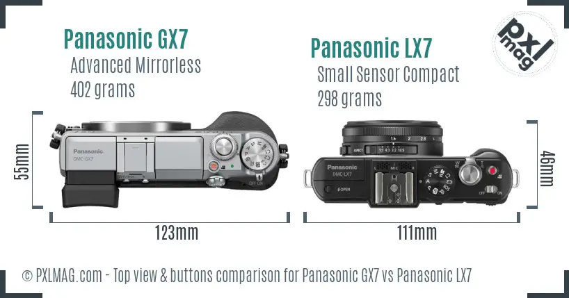 Panasonic GX7 vs Panasonic LX7 top view buttons comparison