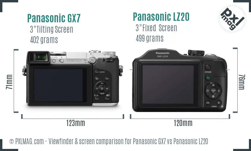 Panasonic GX7 vs Panasonic LZ20 Screen and Viewfinder comparison