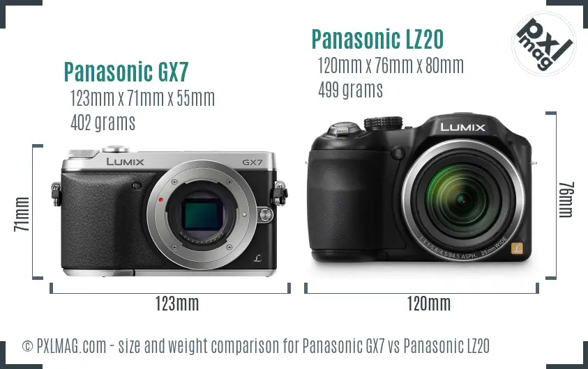 Panasonic GX7 vs Panasonic LZ20 size comparison