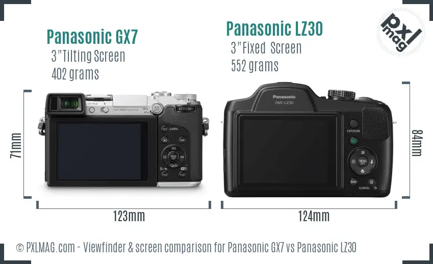Panasonic GX7 vs Panasonic LZ30 Screen and Viewfinder comparison